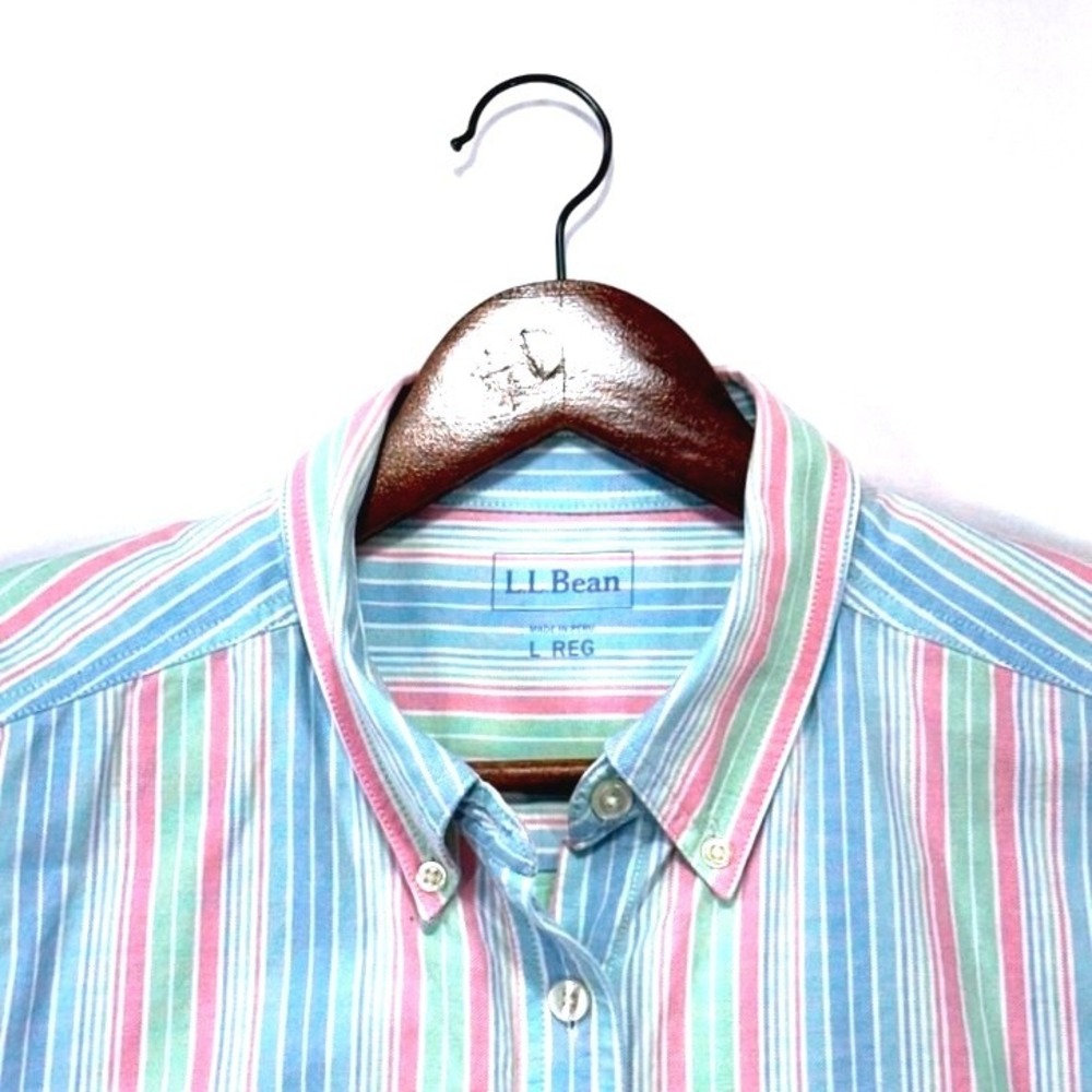 L.L. Bean Pastel Striped Button Down Shirt 100%‎ Cotton Collared Large